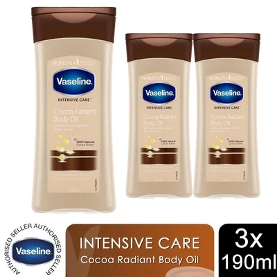 Vaseline Body Gel Oil Intensive Care Cocoa Radiant Pure Cocoa Butter 200ml, 3pk