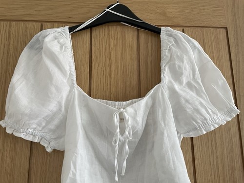 H&M White Linen Top With Gentle Puffed Sleeves, Size M - Picture 5 of 8