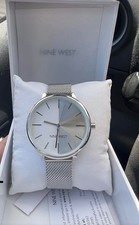 NINE WEST Woman's LIANA 31mm Silver Quartz Dress Watch with Metal Mesh Band NEW