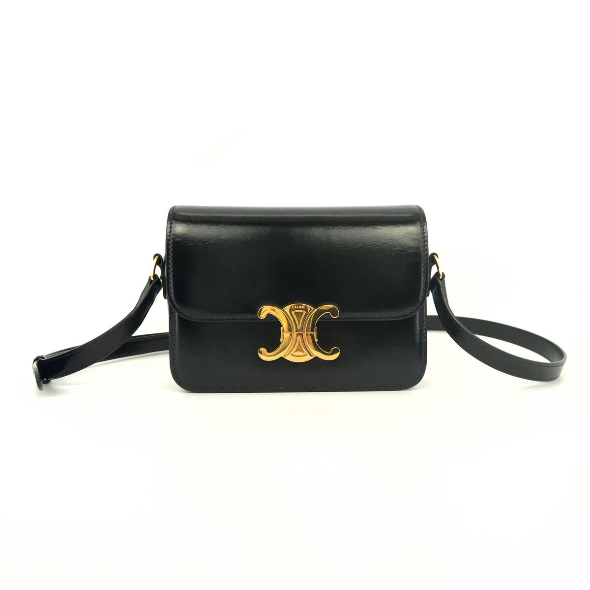 ★関税込み★ Celine Triomphe small bag Celine Mini Triomphe Shiny Calf Small Shoulder Bag 134257879