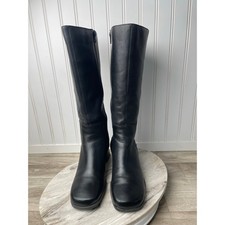 Naturalizer Black Leather Knee High Boots Square Toe Block Heel Vintage 7.5W Y2K