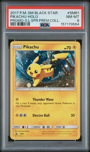 2017 POKEMON SM BLACK STAR PROMO #SM81 PIKACHU-HOLO PSA 8