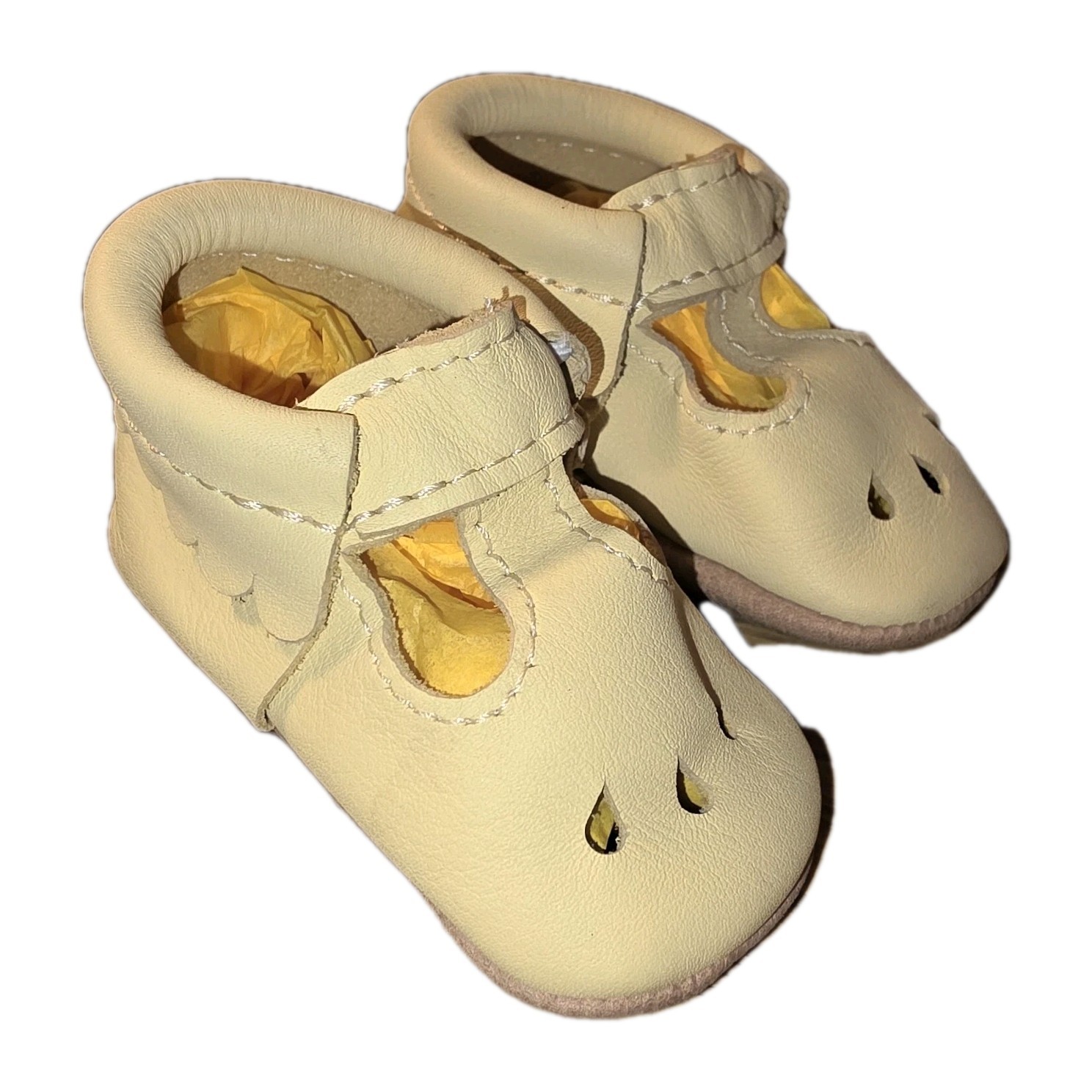 FRESHLY PICKED Sz 2 Yellow Leather Mary Jane Elastic Baby Moccasins Crib Shoes