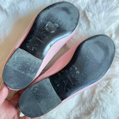 CHANEL Ballet Shoes Flat Pink Black Leather CC coco Mark