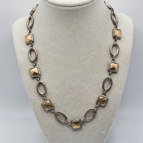 VINTAGE Premier Designs Matte Silver and Gold Link Mixed Metal Necklace