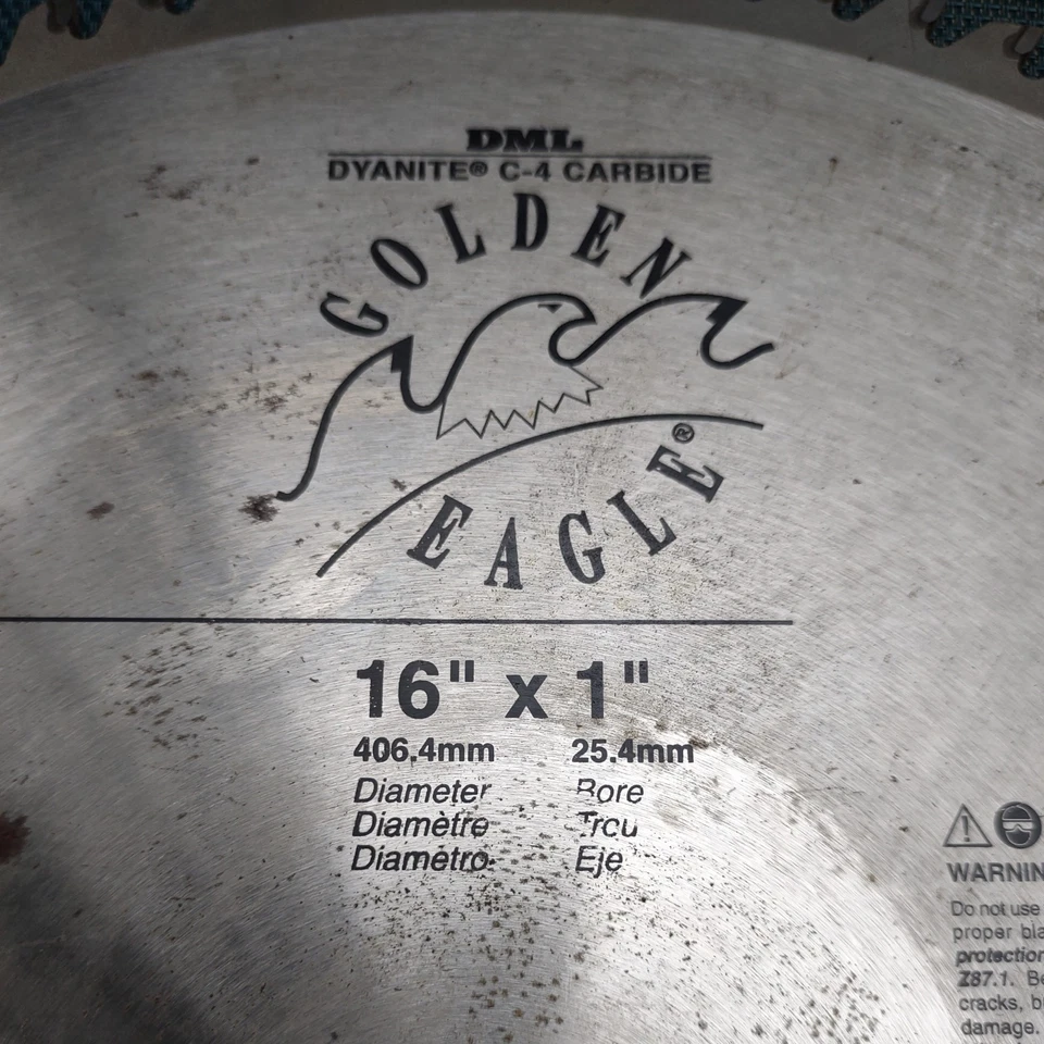 Hoja de carburo DML Golden Eagle Dyanite C-4 16” x 1” - 80T - EE. UU. - Nueva sin caja Foto 2 de 2