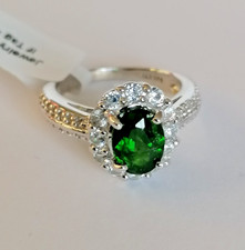 Russian Diopside & Cambodian Zircon Ring Rhodium Overlay Sterling Silver  2.12Ct