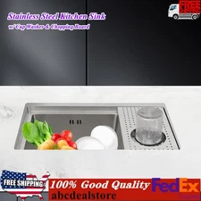 Kitchen Sink Stainless Steel Sink w/Cup Washer+Chopping Board 22.83*14.02*10in