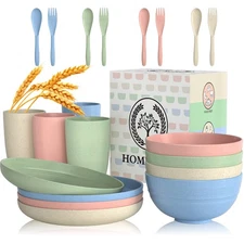 Wheat Straw Dinnerware Sets, 20 PCS Dishes Dinnerware Set Microwave and Dishw...