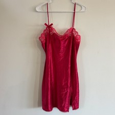 Victoria  s Secret VTG Y2K Lingerie Large Red Satin Chemise Slip Nightie Coquette