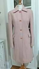 Bella Bicchi Pink White Herringbone Pattern Virgin Wool Blend Winter Coat Size S