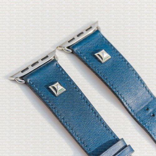 Apple Watch Hermès Single Tour Medor bracelet bleu clouté à pointes 42 mm - Photo 5 sur 10