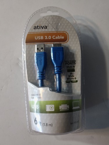 ATIVA Micro USB-A to MICRO-B USB 3.0 6 FT CABLE - Item # 482-002 NEW