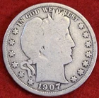 1907-D Barber Half Dollar 90% Silver Coin Circulated BH523 B1