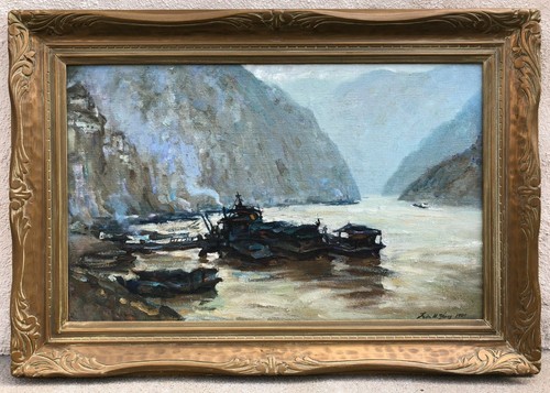 Large, Chinese Lin H. Zhang / Linhai Zhang (b.1963-) Oil Painting on Board. 1989