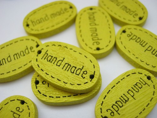 10 Handmade Label Buttons 19mm (3/4") Wood Oval Handmade Tags Connectors Crafts - Picture 10 of 11