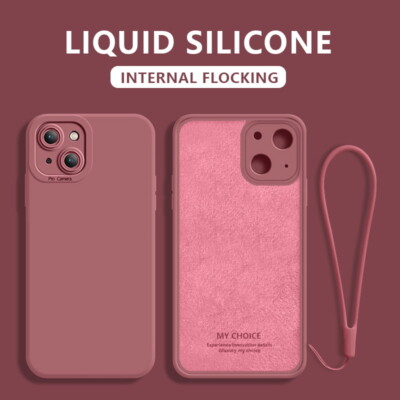 For iPhone 13 Pro Max 12 11 XS XR 7 8 Liquid Silicone Lanyard Soft Case Cover