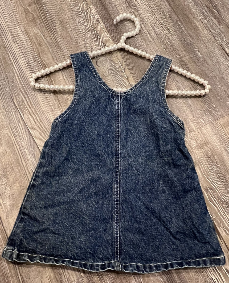 VTG 90’s Mickey Disney Baby Girl Blue Denim Minnie Mouse Pocket Overall Dress 2Y