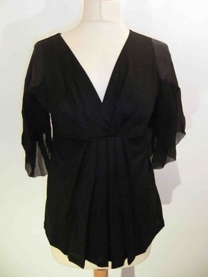 Vanessa Bruno ladies black chiffon 100% wool top-Size 1-EU 36-UK 8-US 4-New-170g