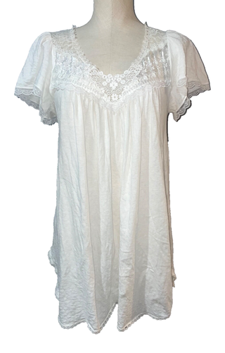 Christian Dior Vintage Made in USA Cotton Lace Trim Nightgown size S Knit Short