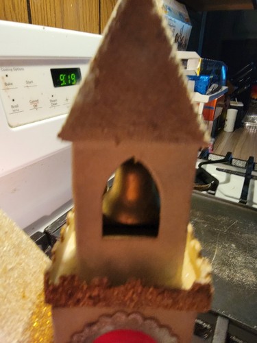 Vintage Christmas CHURCH with BELL PUTZ Decoration Mica Cardboard Light RARE - Picture 12 of 12