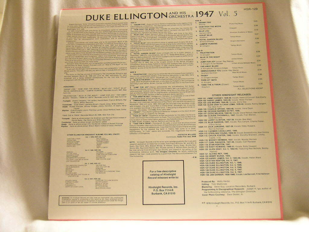 DUKE ELLINGTON Uncollected 1947 Vol. 5 Cat Anderson Johnny