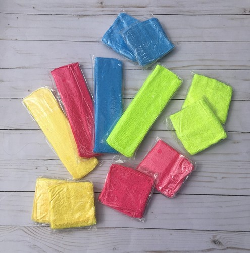 Neon Solid Color Sweatband 3 pc Set Cotton for Sports Halloween Aerobics Costume - Picture 2 of 15
