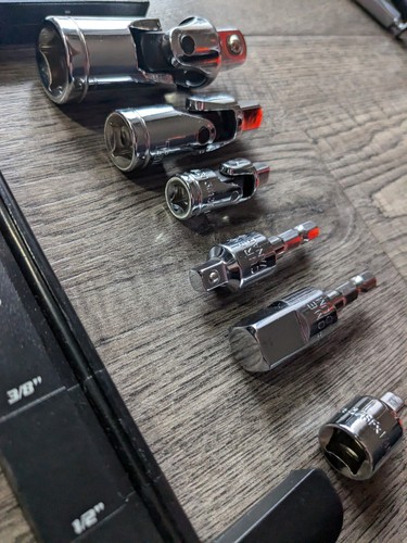 Titan Adapter and U-Joint 6PC Set Chrome 1/4" 3/8" & 1/2" Flex - Picture 10 of 11