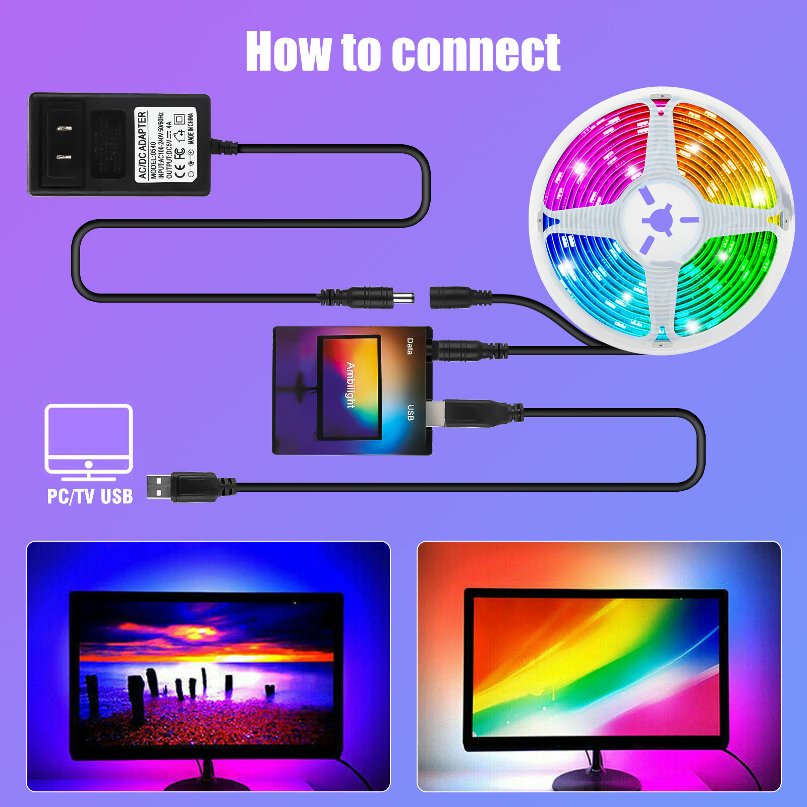 DIY Addressable TV USB WS2812B LED Strip Tape Computer PC Dream Screen  Backlight | eBay
