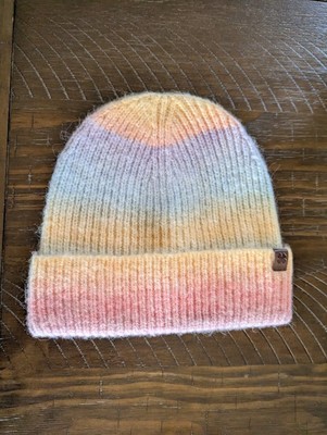 Lucky Brand Women's Unworn Blended Rainbow Stripes Rib Knit Cuff Beanie Hat