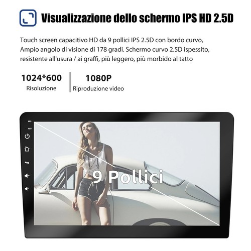 AUTORADIO 2 DIN 9" POLLICI ANDROID BLUETOOTH GPS 4GB DI RAM+64GB CON RETROCAMERA - Foto 2 di 12