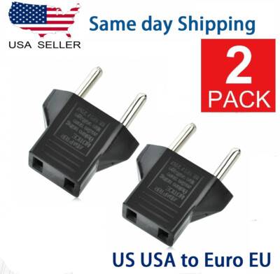 2 Pack US USA to EU Euro Europe Power Jack Wall Plug Converter Travel Adapter
