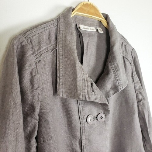 Coldwater Creek 100% Linen Lagenlook Grey Jacket Double Button front Size PMed - Picture 2 of 7