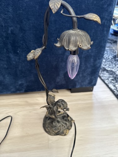 BRONZE CHERUB vtg table reading desk angel parlor lamp art nouveau metal statue - Picture 5 of 9