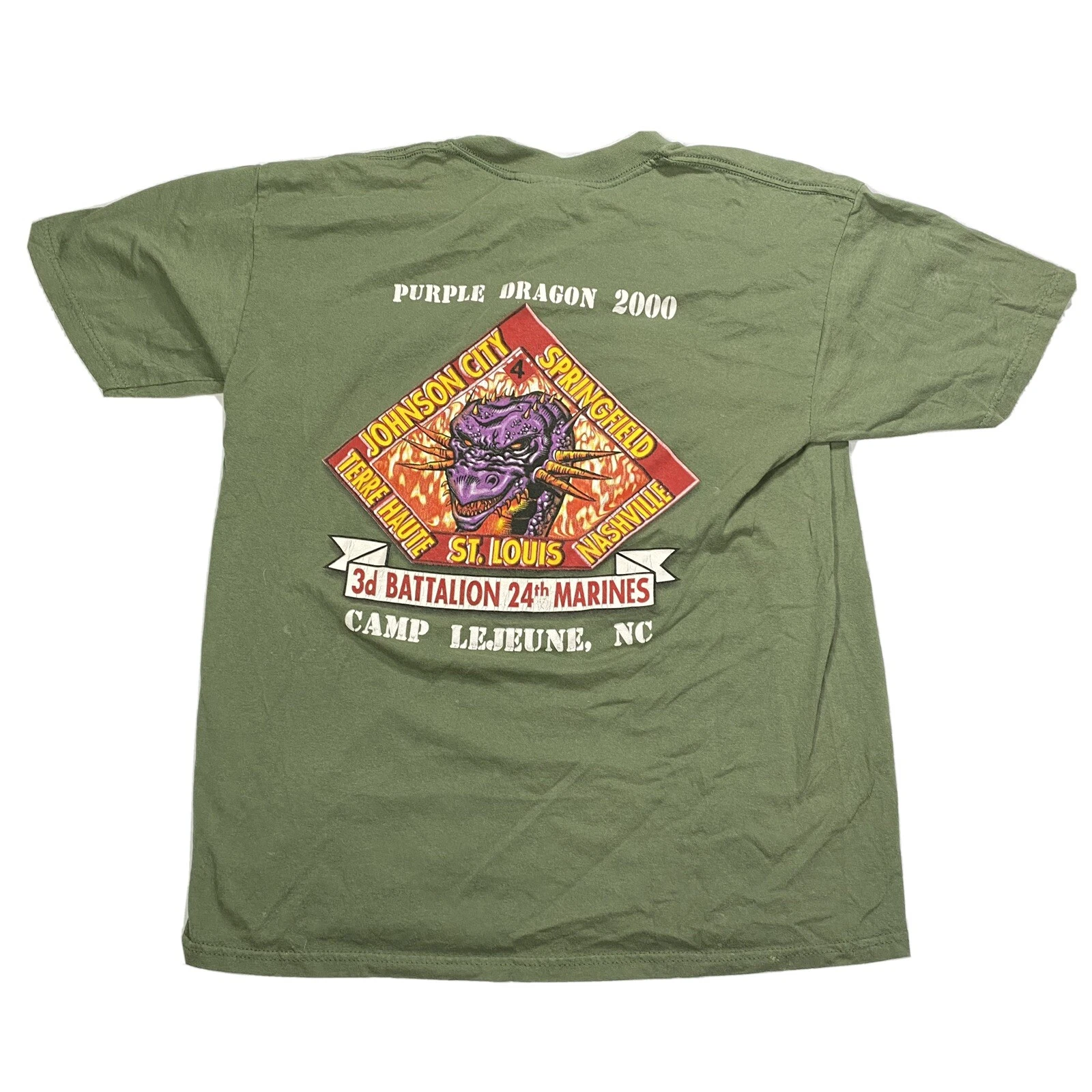 Marines T Shirt Large Purple Dragons 3rd Battalion Camp Lejeune NC 2000 Gildan