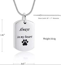 Pet Cremation Urn Necklace Jewelry  Always In My Heart  Pendant, Dog Or Cat
