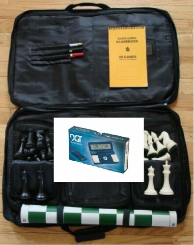 4" Heavy Chess Pieces Board Large Bag Digital Clock DGT Pocket Timer Set - Afbeelding 1 van 8