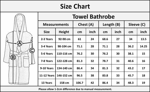 Kids Boys Girls Cotton Soft Terry Hooded Bathrobe Luxury Dressing Gown 2-13 Year - Picture 42 of 42