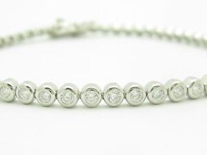 Platinum-Sterling-Silver-White-Sapphire-Round-Cut-Bezel-3-5mm-Tennis-Bracelet