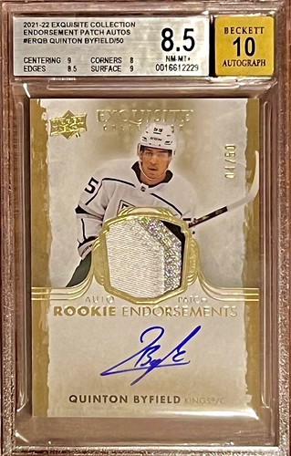 /50 BGS 8.5 10 Quinton Byfield 2021-22 UD The Cup Rookie Endorsements Patch Auto - Picture 1 of 2