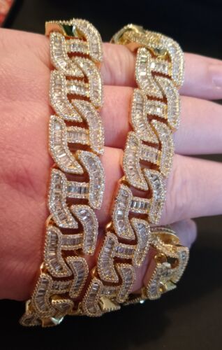 Men's Gold 5A CZ Baguette Diamond Fully Iced Bust Down Cuban Chain 24 Inch 17mm - Picture 16 of 24