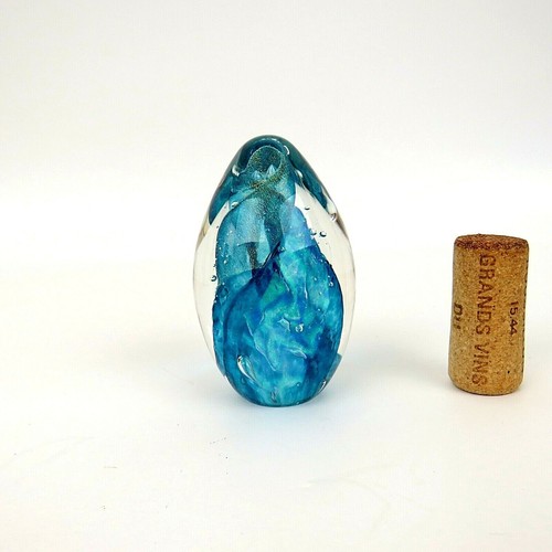 Black Sheep Glass Studio Egg Blue Glitter Bubble Paperweight SIGNED BSG 2000 - Picture 6 of 12