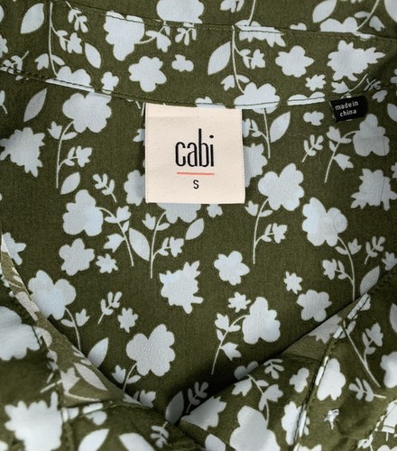 CAbi Women's Small Olive Light Blue Floral Sleeveless Blouse Top Polyester - Picture 3 of 9