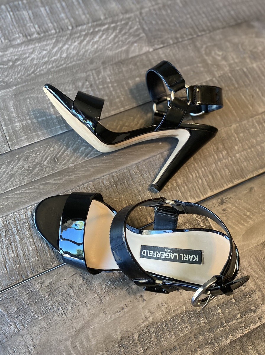 KARL LAGERFELD Paris Women's Cieone Dress Ankle Strap Heeled Sandals Womens  Sz7M