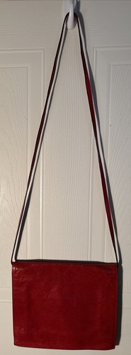 Vintage Furla Damen-Schultertasche rot geknackeltes Leder Klappe Clutch - Bild 3 von 17