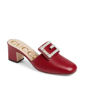 red low heel mules
