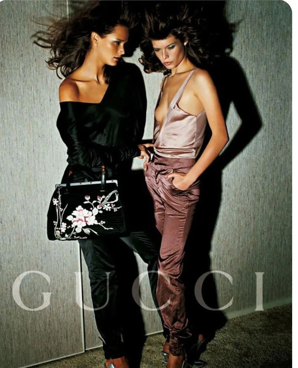 Gucci Tom Ford Black Silk Japanese Embroidered Flowers