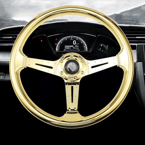 Universal 340mm Car Racing Deep Dish Steering Wheel 6 Bolts Grip with Horn Gold - Picture 4 of 13