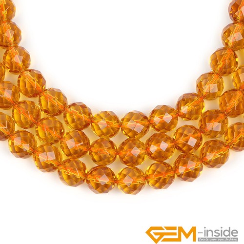 Yellow Citrine Crystal Quartz Gemstones Faceted Round Jewelry Making Beads 15" - Picture 22 of 29