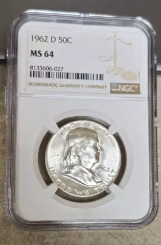 1962-D Franklin Half Dollar - MS64 - NGC - Very Lustrous